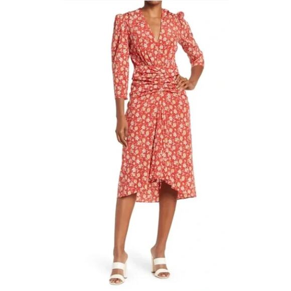 Veronica Beard Mary Silk Ditsy Floral Ruched Midi Dresss Size 2 NWOT - Picture 2 of 7